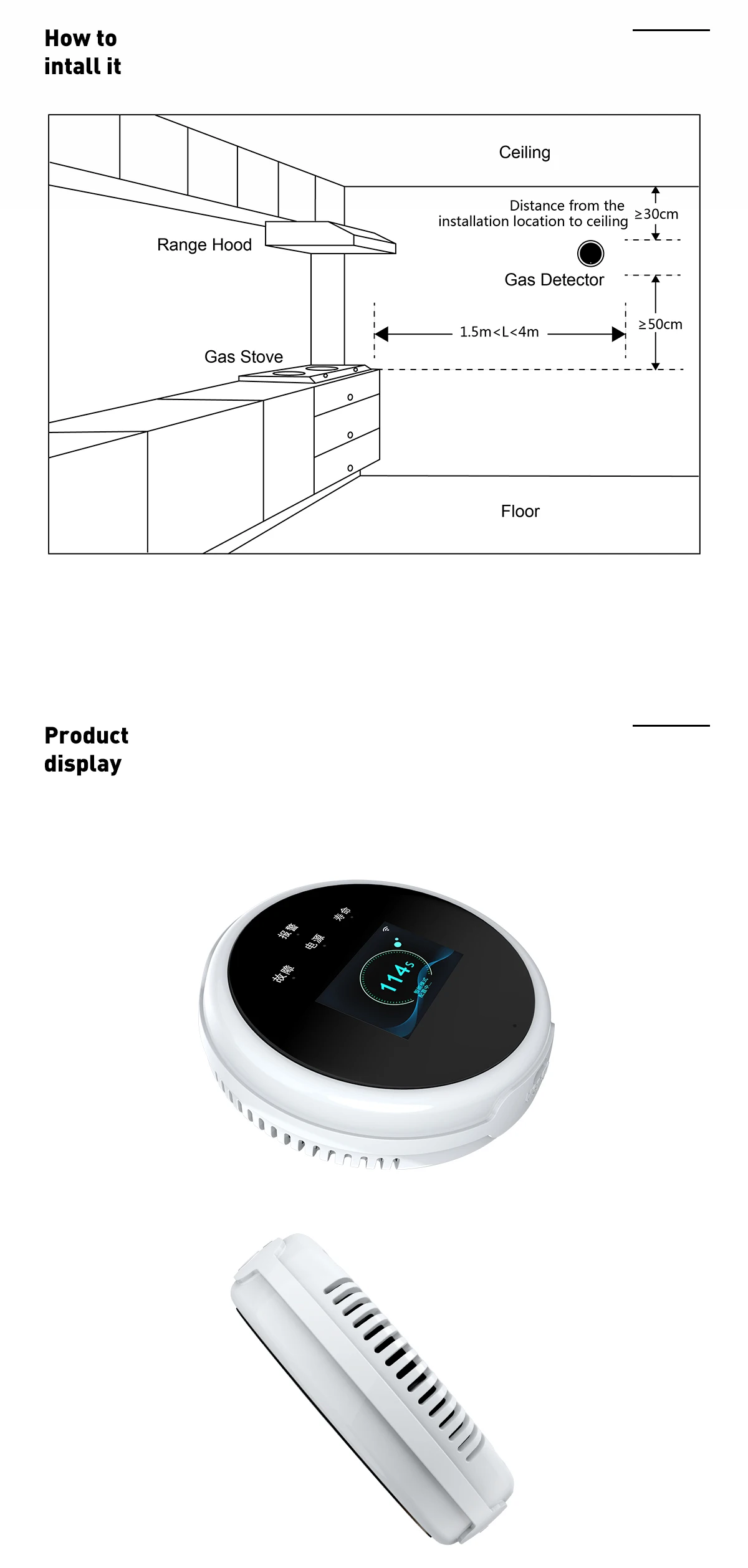 Tuya WiFi Gas Detector Home LPG Natural Gas Leak Alarm LED Display Leakage Sensor Smart Life APP Control