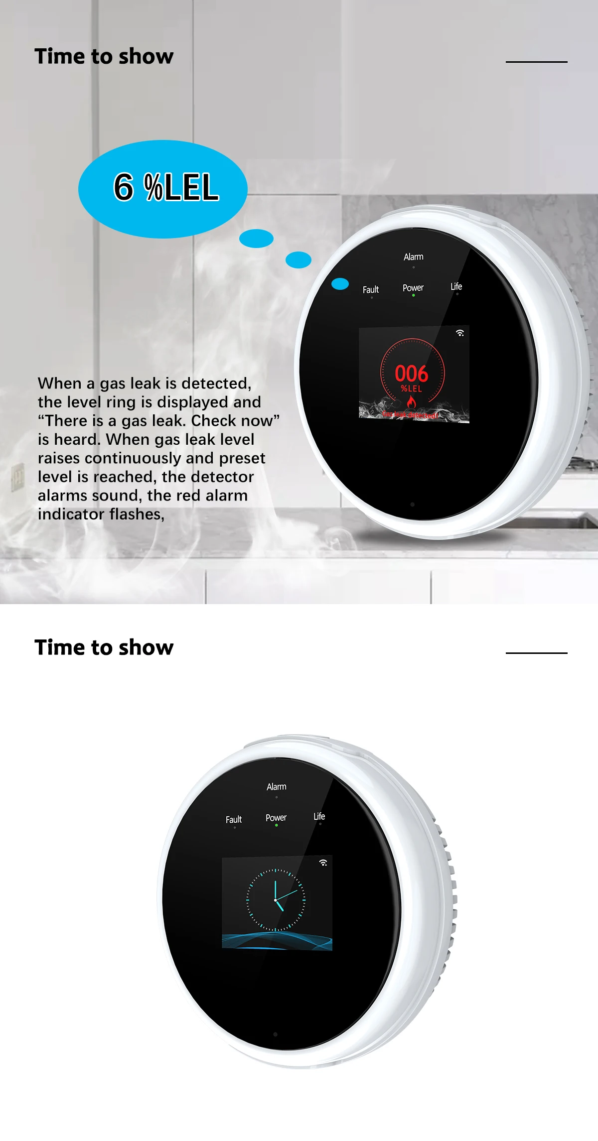 Tuya WiFi Gas Detector Home LPG Natural Gas Leak Alarm LED Display Leakage Sensor Smart Life APP Control