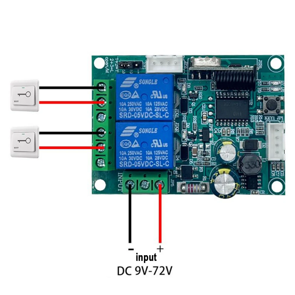 With Limit Switch 2 Relay Door Opener Garage Gate Door Receiver DC 9-72V 12V 24V & 433MHz Remote Control Controller Transmitter