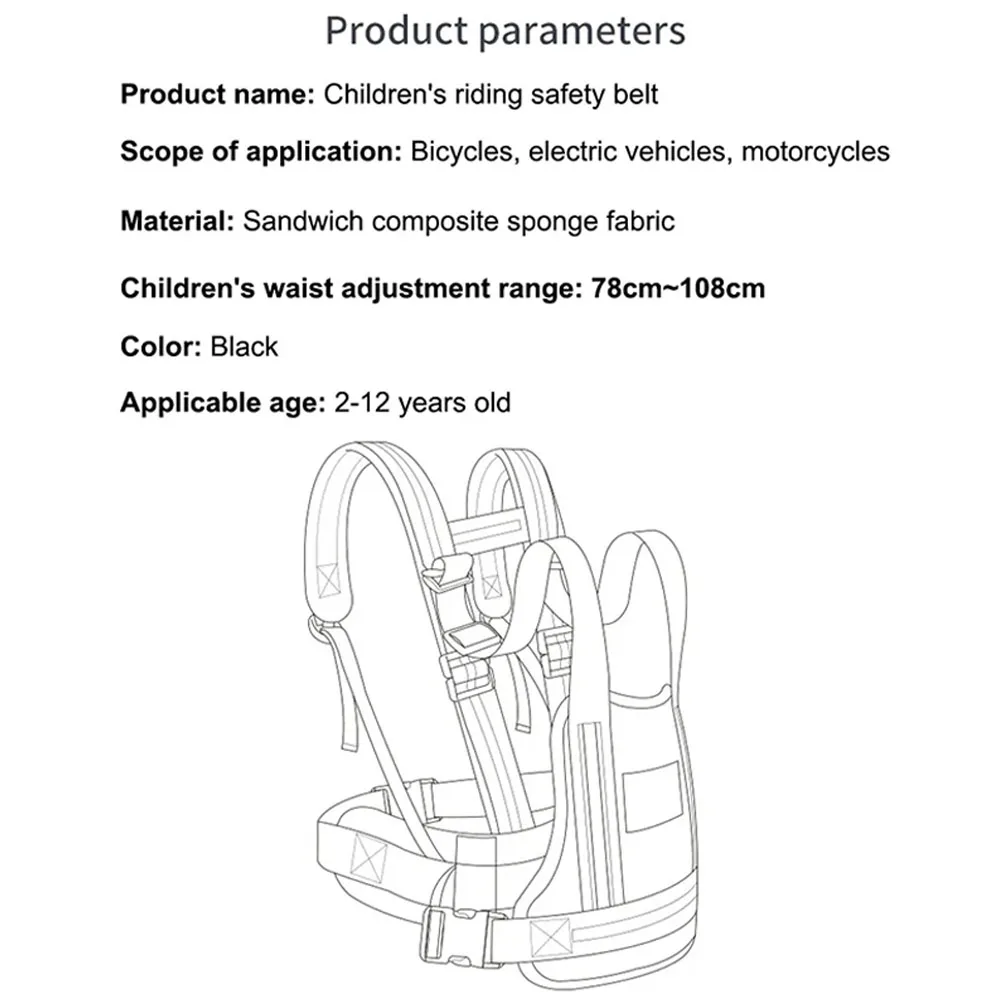 Adjustable Motorcycle Safety Belt for Kids Child Reflective Rear Seat Grab Handle Strap Motorcycle Breathable Harness Anti-Drop
