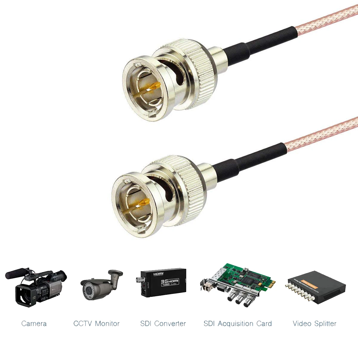 Uvusee 3M/5M/10Meters BNC Male To BNC Male RG316 Pigtail Cable RF Coaxial Cables CCTV HD SDI Camera Video Signal Transmission