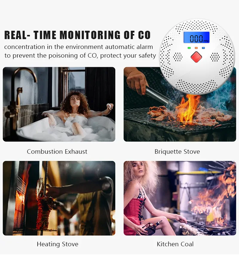 Tuya WiFi Smart Carbon Monoxide Detector Alarm 85dB Sound Warning LCD Digital Display Home Indoor Real-Time CO Monitor