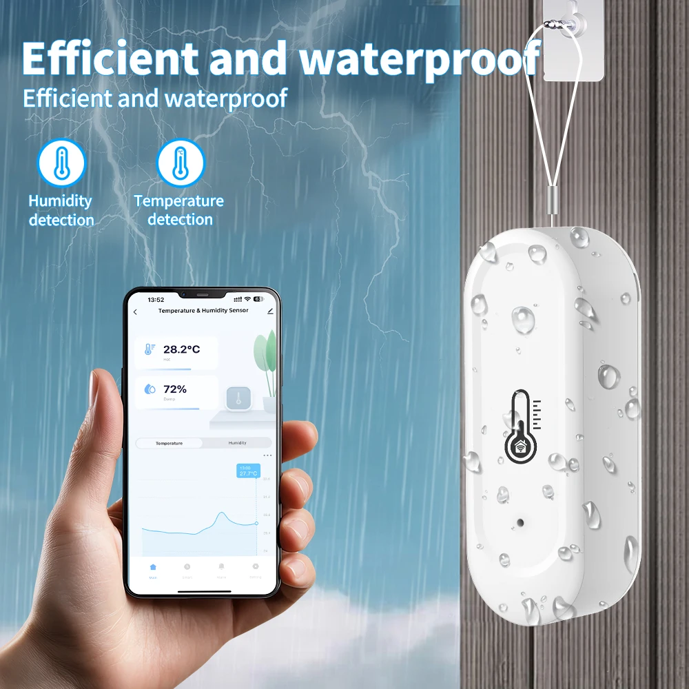 Waterproof Temperature Humidity Sensors IP65 Outdoor/ Indoor Smart Home Tuya Sensor Support Alexa Googe Assistant