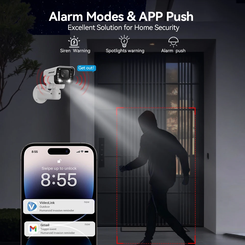 ASECAM 4K 8MP IP Camera PTZ 30X Optical Zoom AI Vehicle Detection WDR POE Security CCTV Surveillance IMX415 Hikvision Compatible