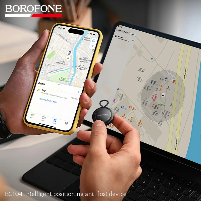 BOROFONE BC104 AirTag Bluetooth Tracker Find My iPhone Compatible for Keys Pets Luggage Elderly Kids Mini GPS Locator Anti-Lost