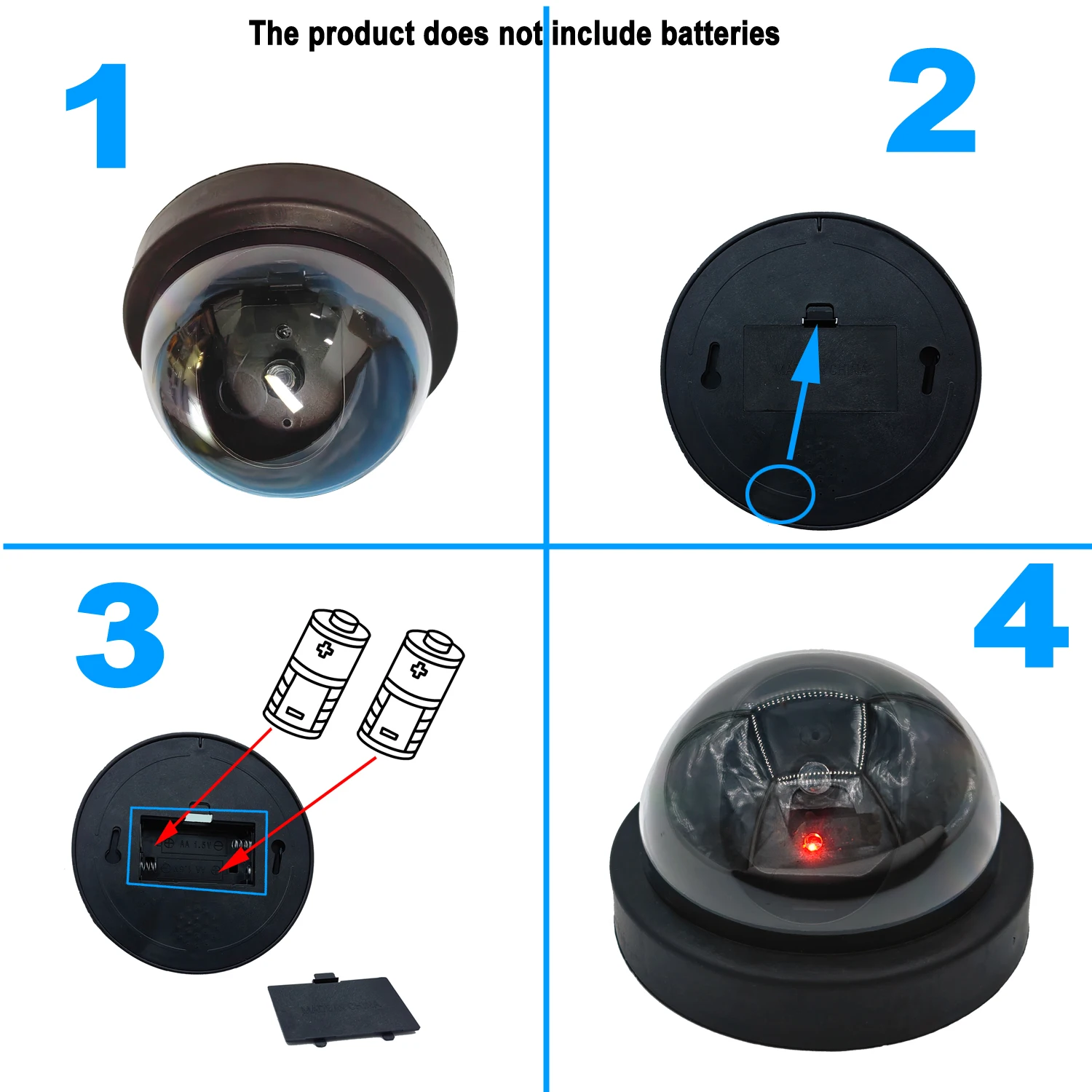 Black Fake Dome Camera Red Flashing LED Light Dummy CCTV  Home Office Surveillance Security System