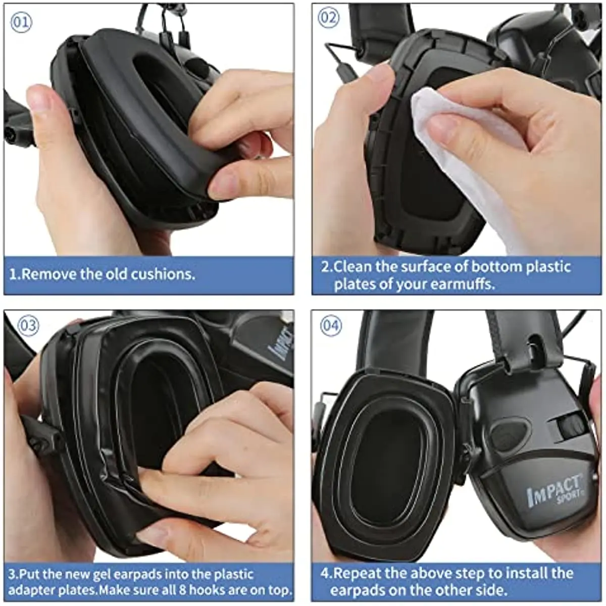 1Pair Gel Ear Pads for Howard Leight Impact Sport Electronic Shooting Earmuff Hunting Hearing Protection Tactical Headset
