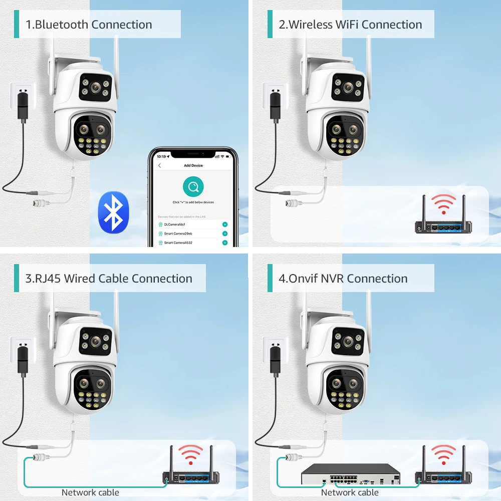 Wifi Surveillance Camera Outdoor PTZ 9MP Three lens 8X Digital Zoom AI Auto Tracking Humanoid Detection 4MP Security Camera