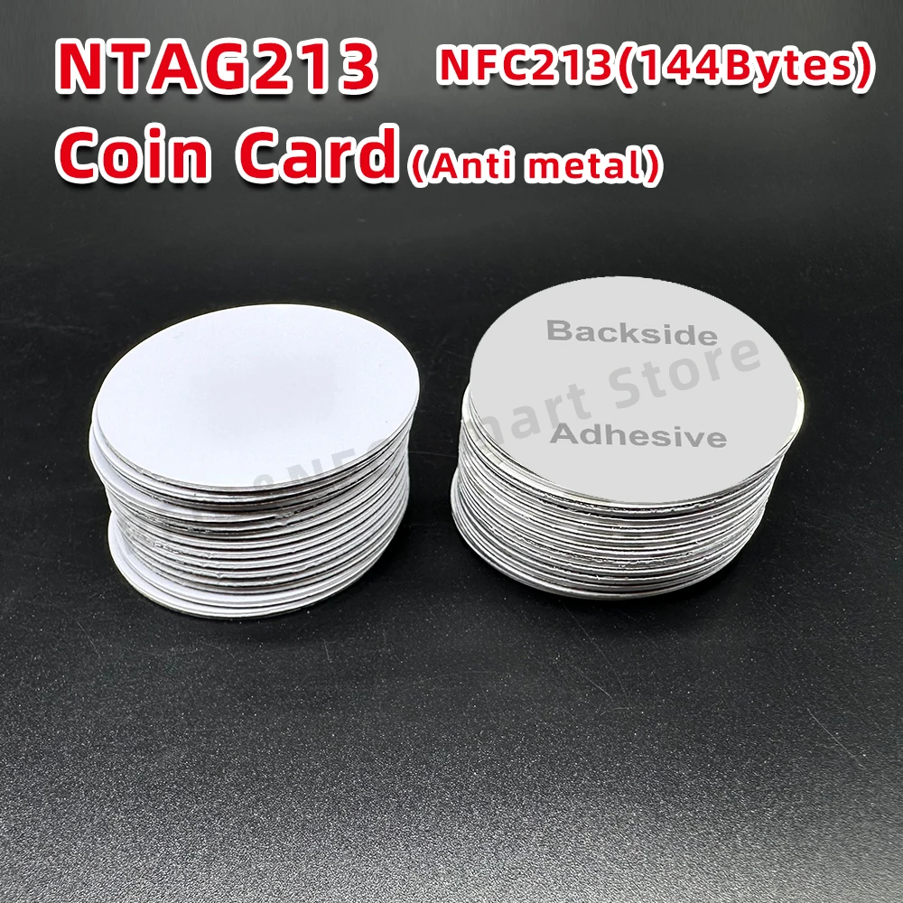 10/50/100pcs NFC Coin Card NT/AG 213 Anti-metal 13.56MHZ 144 Bytes 35mm Universal Metal surface available RFID Nt/ag213 nfc tags