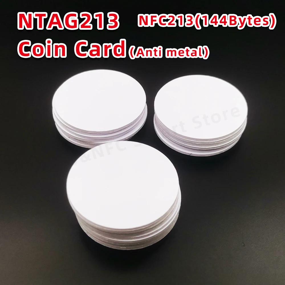 10/50/100pcs NFC Coin Card NT/AG 213 Anti-metal 13.56MHZ 144 Bytes 35mm Universal Metal surface available RFID Nt/ag213 nfc tags