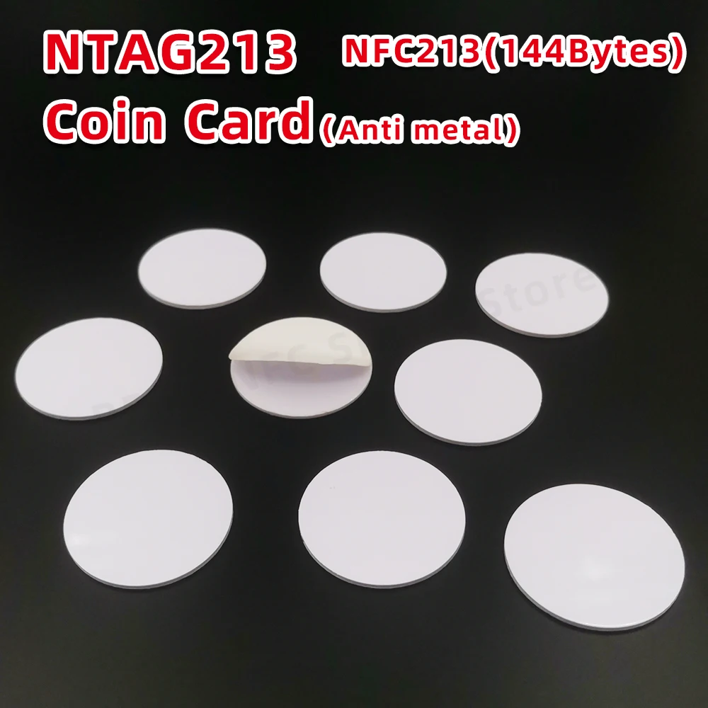 10/50/100pcs NFC Coin Card NT/AG 213 Anti-metal 13.56MHZ 144 Bytes 35mm Universal Metal surface available RFID Nt/ag213 nfc tags