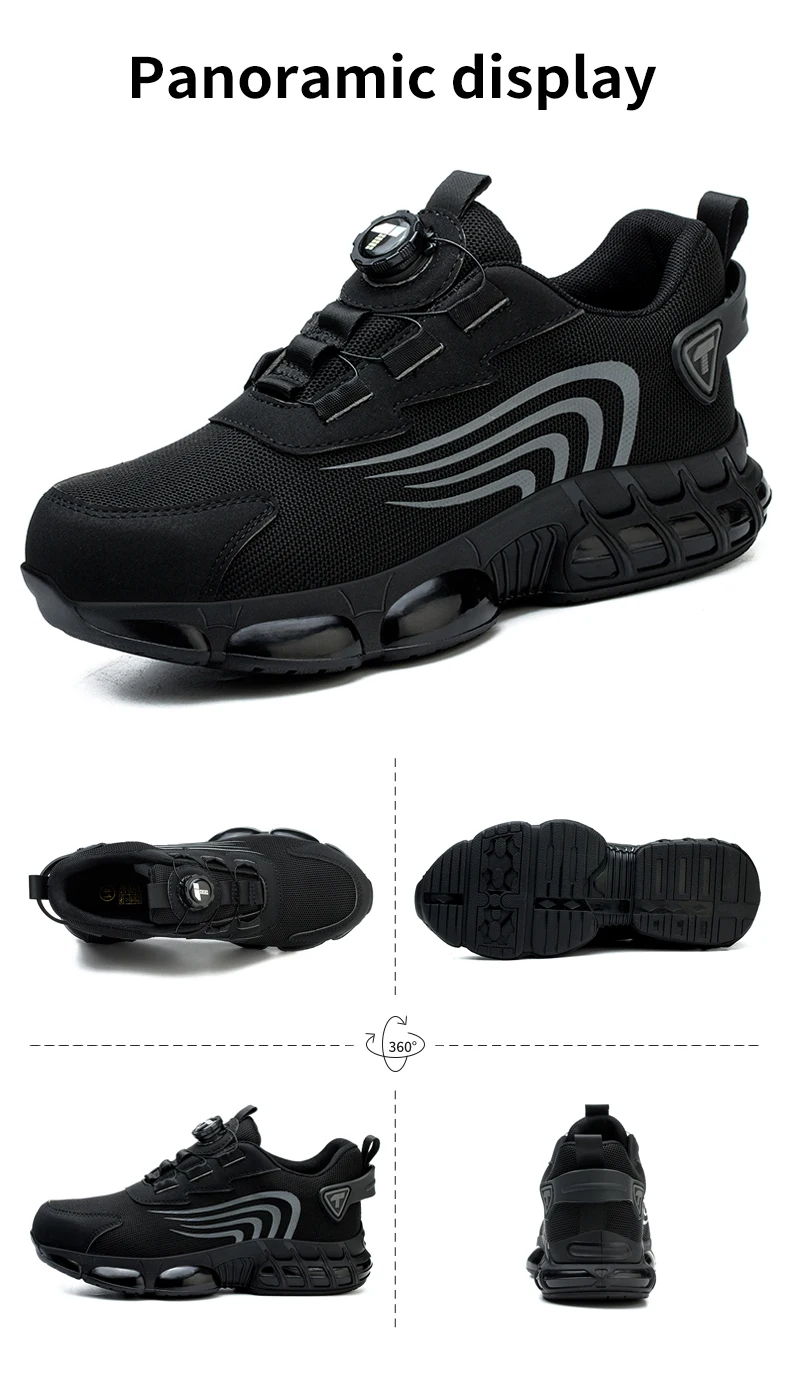 Rotary Button New Safety Shoes Men's Anti-Smash Anti-Puncture Work Shoes Fashion Men's Sneakers Safety Boots