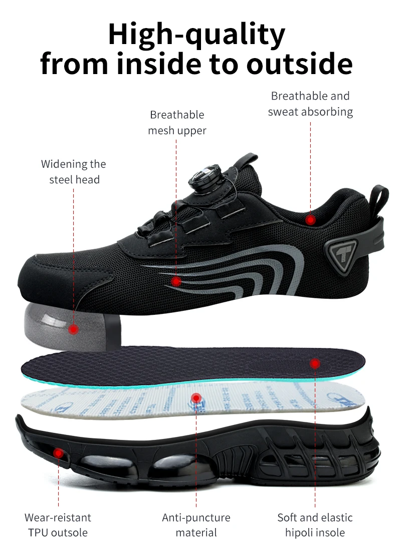 Rotary Button New Safety Shoes Men's Anti-Smash Anti-Puncture Work Shoes Fashion Men's Sneakers Safety Boots