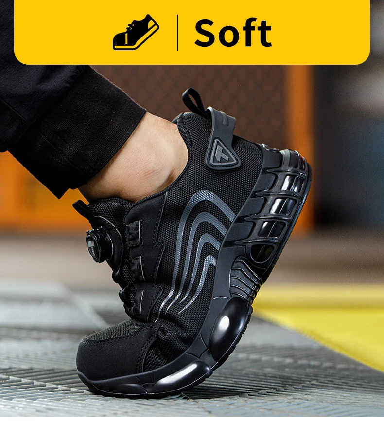 Rotary Button New Safety Shoes Men's Anti-Smash Anti-Puncture Work Shoes Fashion Men's Sneakers Safety Boots