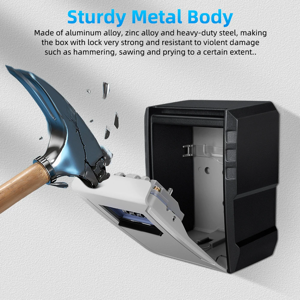 Wall Mount Key Lock Box 4 Digit Password Code Security Lock No Key for Home Office Key Safe Secret Storage Box Organizer
