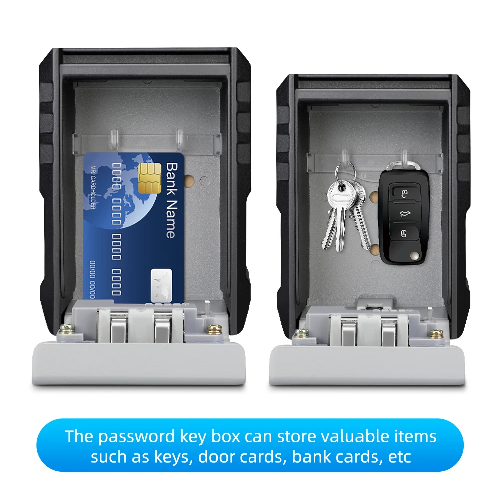 Wall Mount Key Lock Box 4 Digit Password Code Security Lock No Key for Home Office Key Safe Secret Storage Box Organizer