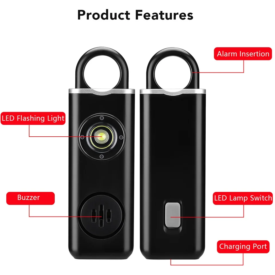 Awapow Personal Defense Alarm 130dB With LED Light Rechargeable Self Defense Woman Safety Alarm Key Chain Emergency Anti-Attack