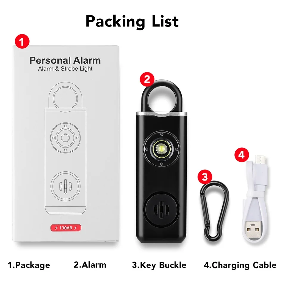Awapow Personal Defense Alarm 130dB With LED Light Rechargeable Self Defense Woman Safety Alarm Key Chain Emergency Anti-Attack