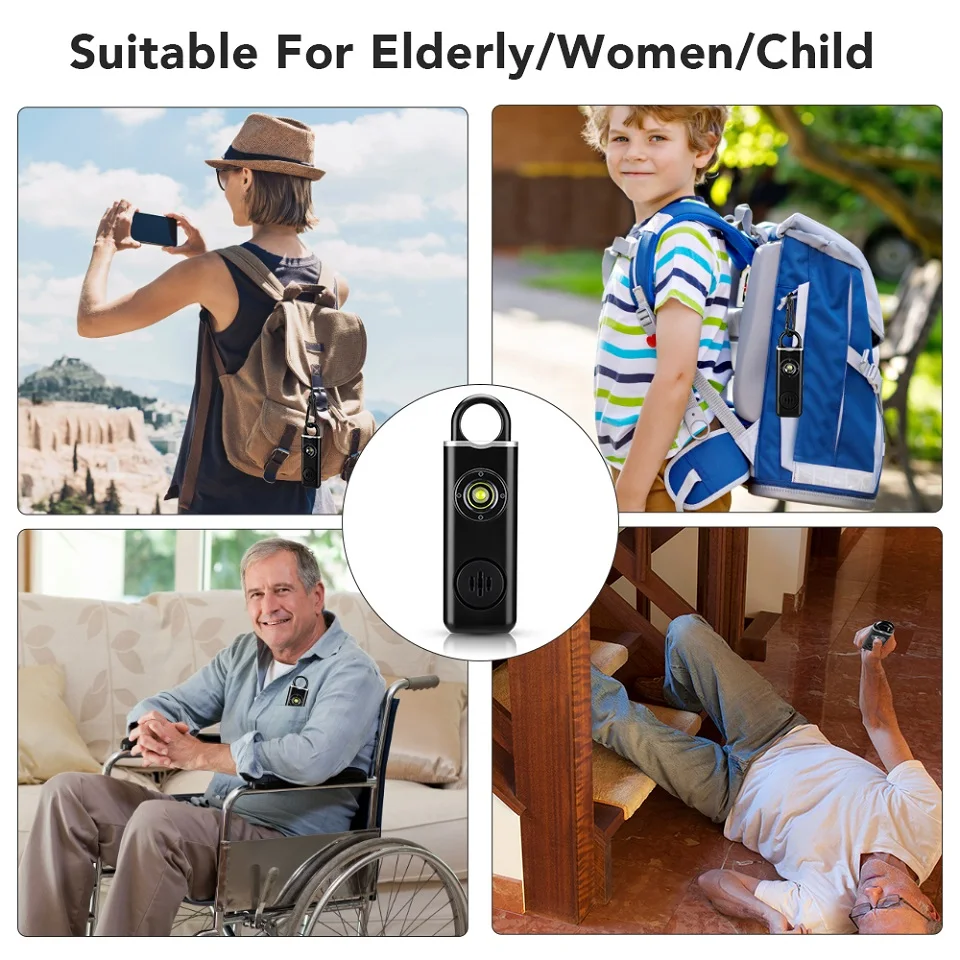 Awapow Personal Defense Alarm 130dB With LED Light Rechargeable Self Defense Woman Safety Alarm Key Chain Emergency Anti-Attack