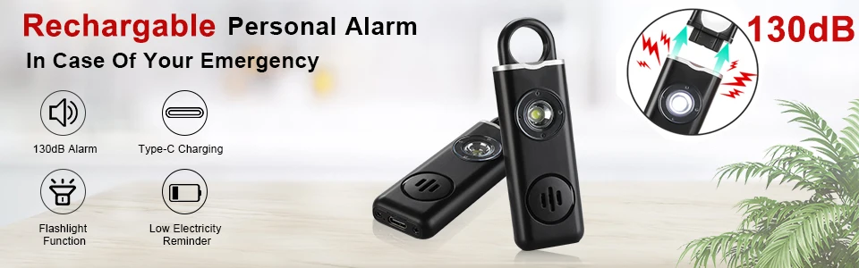 Awapow Personal Defense Alarm 130dB With LED Light Rechargeable Self Defense Woman Safety Alarm Key Chain Emergency Anti-Attack