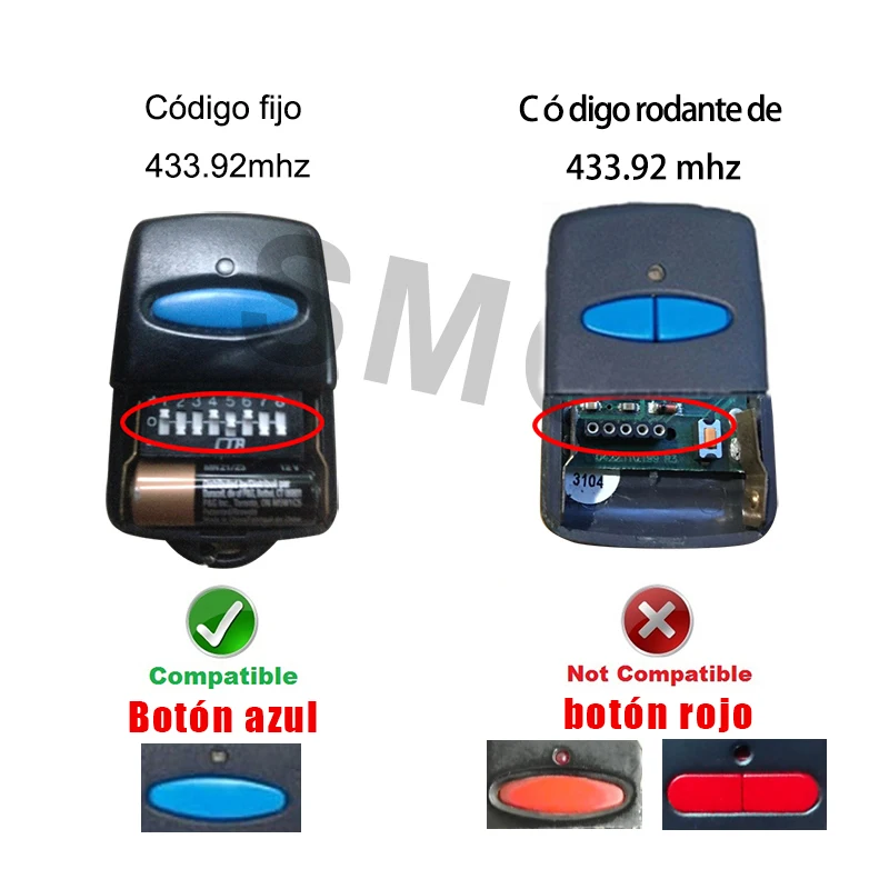 For ERREKA LUNA 2 / LUNA 3 / RESON 1 / RESON 2 / KUMA KU02 Garage Door Remote Control Duplicator 433.92MHz Fixed Code Gate Opene
