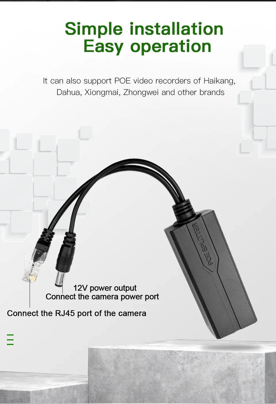 ONTi 100M/1000M Standard POE Splitter 48V to 5V 12V 1.2A 2.2A Micro USB Tpye-C for IP Camera / Router / Wrieless AP