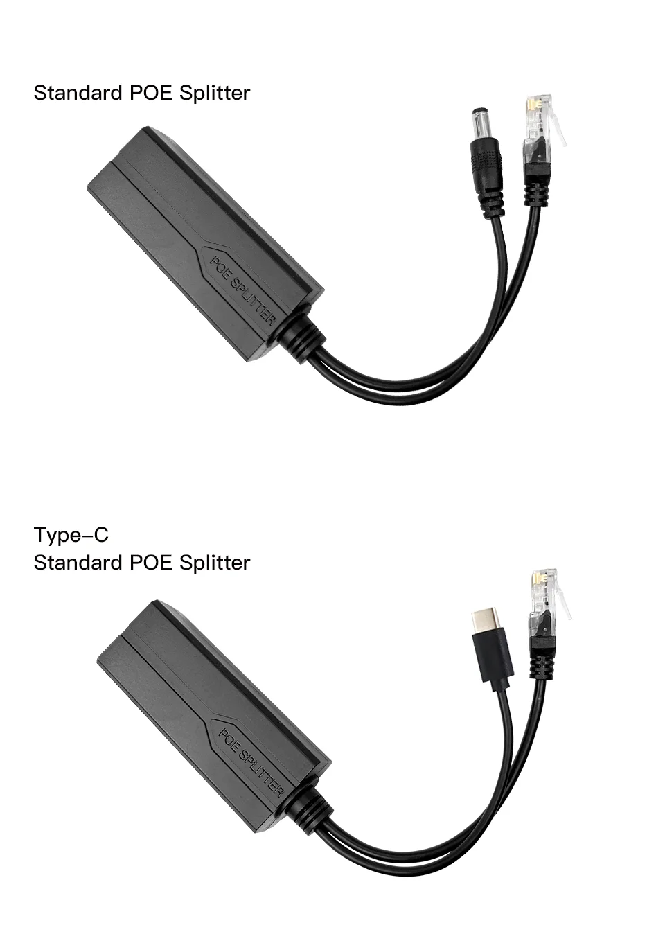 ONTi 100M/1000M Standard POE Splitter 48V to 5V 12V 1.2A 2.2A Micro USB Tpye-C for IP Camera / Router / Wrieless AP