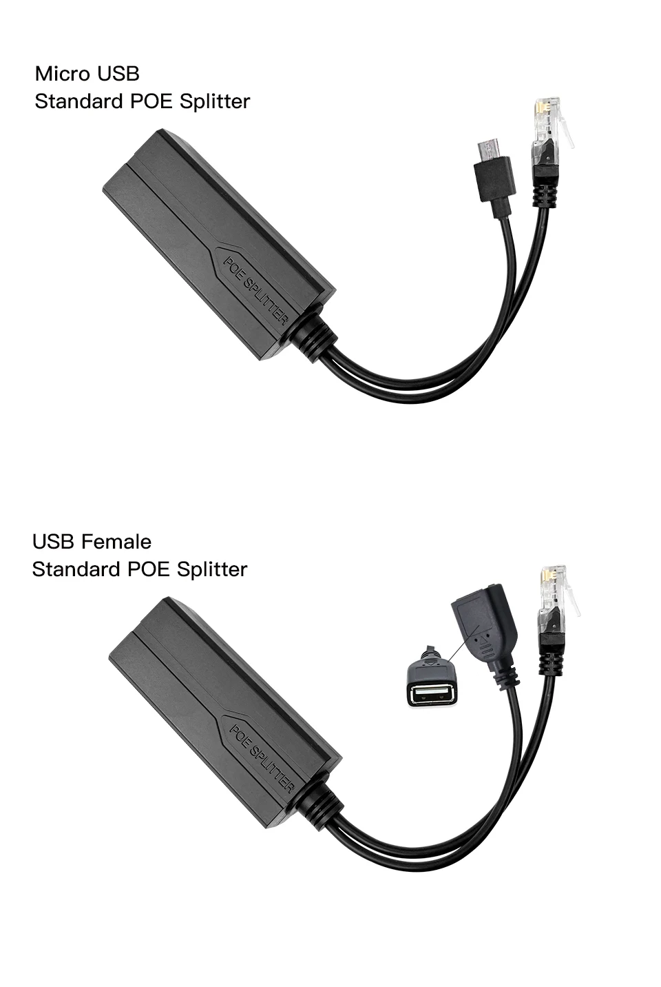 ONTi 100M/1000M Standard POE Splitter 48V to 5V 12V 1.2A 2.2A Micro USB Tpye-C for IP Camera / Router / Wrieless AP