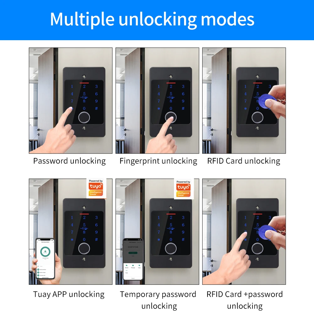 Support Tuya App Metal Waterproof Embedded Installation Access Control Fingerprint Keyboard Card Reader + M70 Box