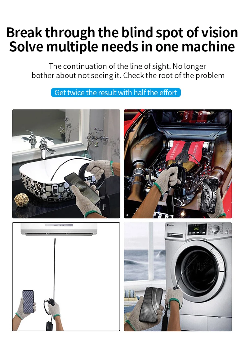 8mm 1080P Endoscope Automotive Boroscope Inspection Device Camera For Apple Iphone IOS Smart Phone Android Type C Cars Mobile