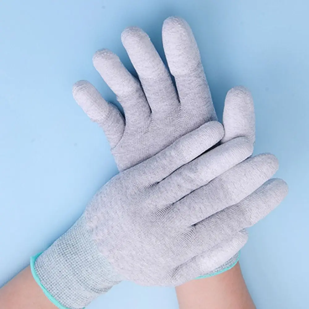 Nylon-Carbon Anti-static Gloves Tool PU Finger Coating White Working Gloves ESD Non-slip Safety Work Gloves Electronic