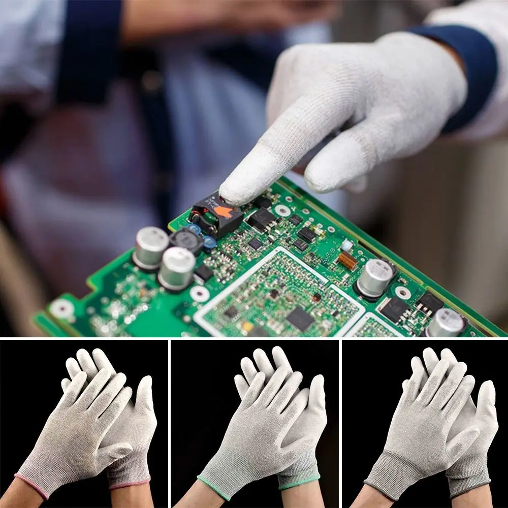 Nylon-Carbon Anti-static Gloves Tool PU Finger Coating White Working Gloves ESD Non-slip Safety Work Gloves Electronic