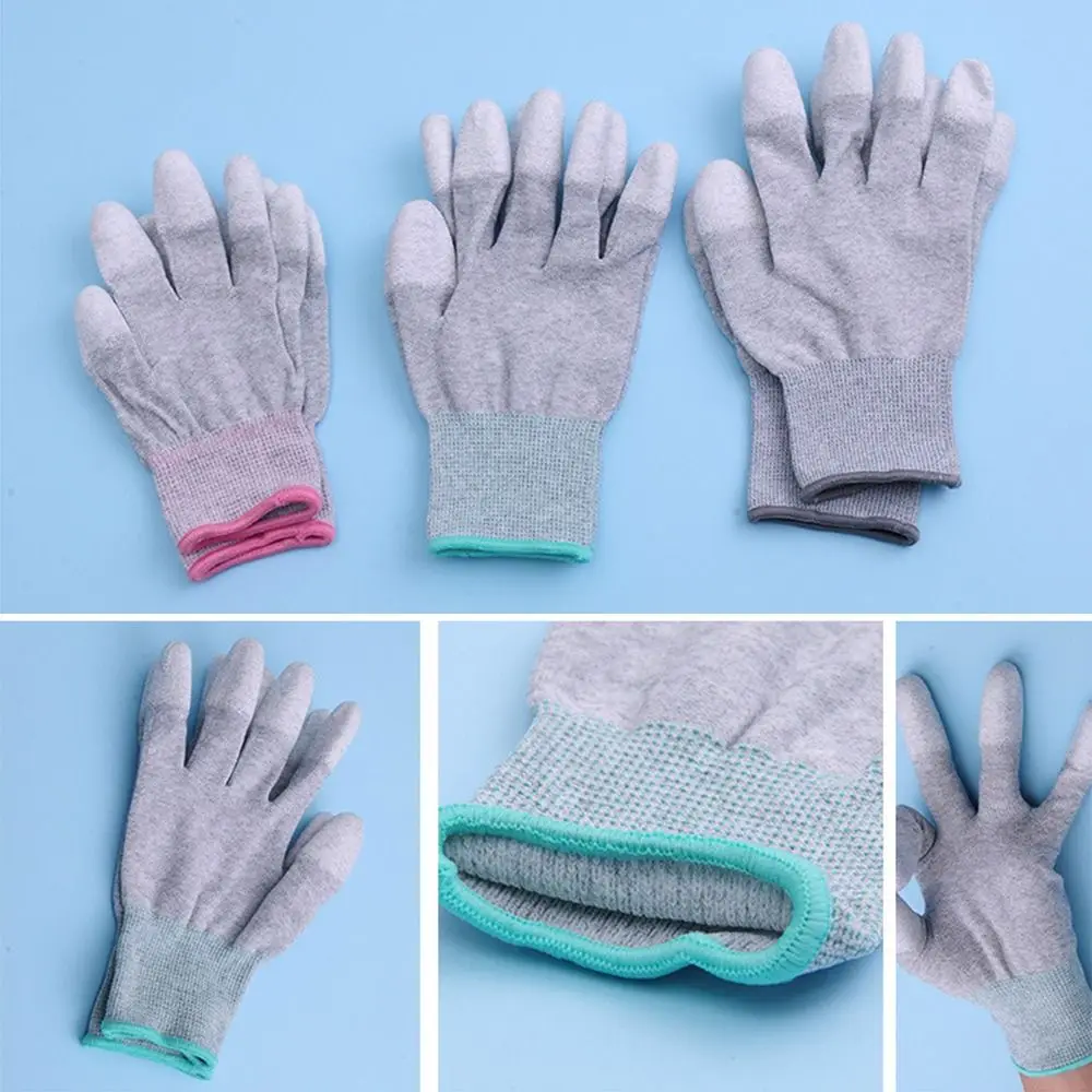 Nylon-Carbon Anti-static Gloves Tool PU Finger Coating White Working Gloves ESD Non-slip Safety Work Gloves Electronic