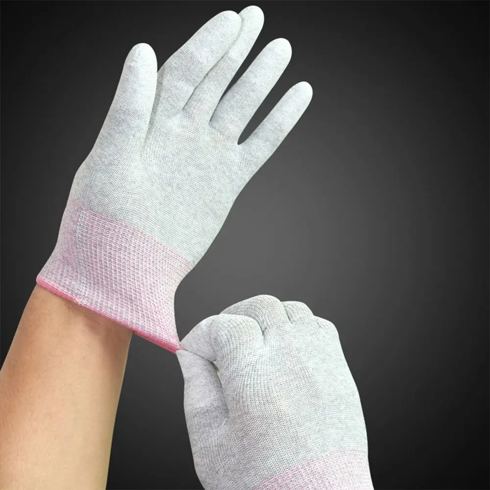 Nylon-Carbon Anti-static Gloves Tool PU Finger Coating White Working Gloves ESD Non-slip Safety Work Gloves Electronic