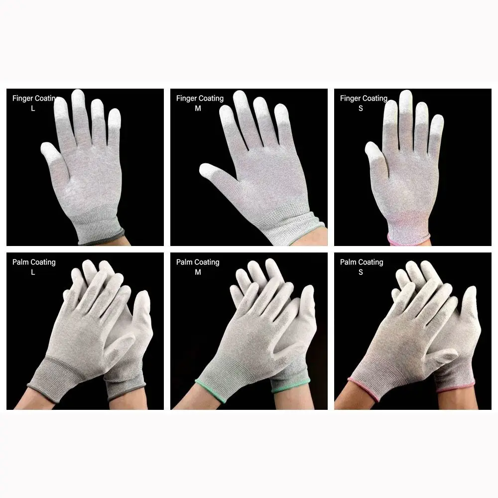 Nylon-Carbon Anti-static Gloves Tool PU Finger Coating White Working Gloves ESD Non-slip Safety Work Gloves Electronic