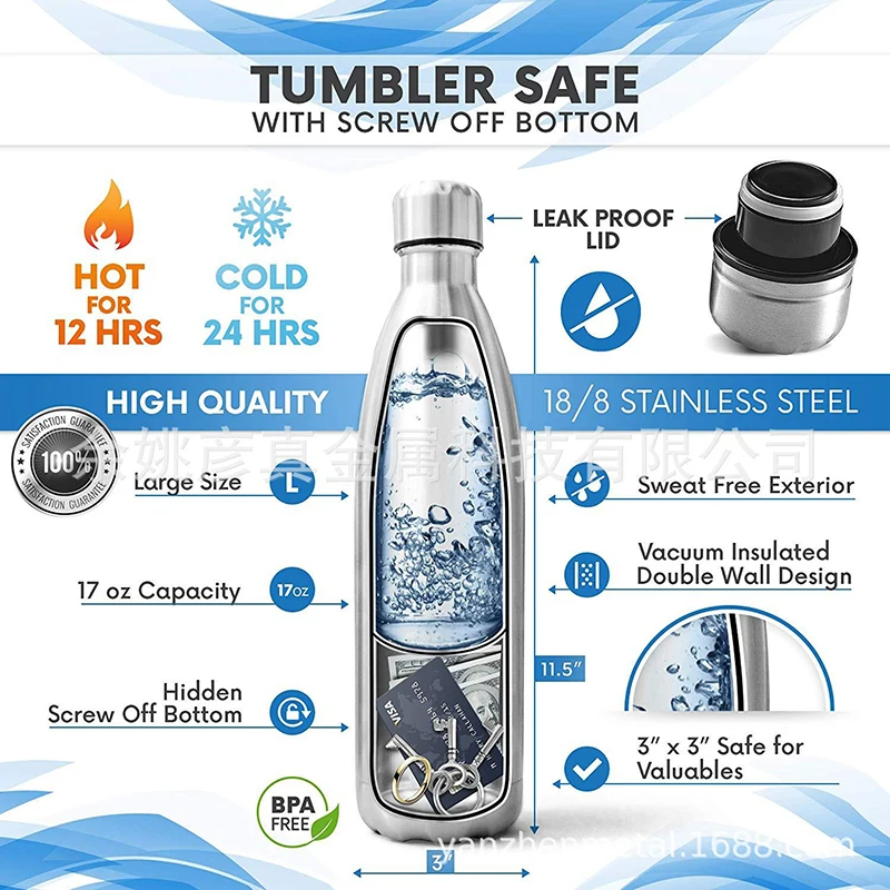 Diversion Water Bottle Can Stainless Steel Tumbler Safe With A Food Grade Smell Proof Bag Bottom Unscrews to Store