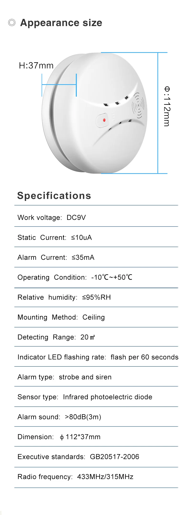 Fire Smoke Detector Sensor Portable Independent Fire Alarm Sensor Home/Office/Mall/Hotel/Restaurant Security Alarm System