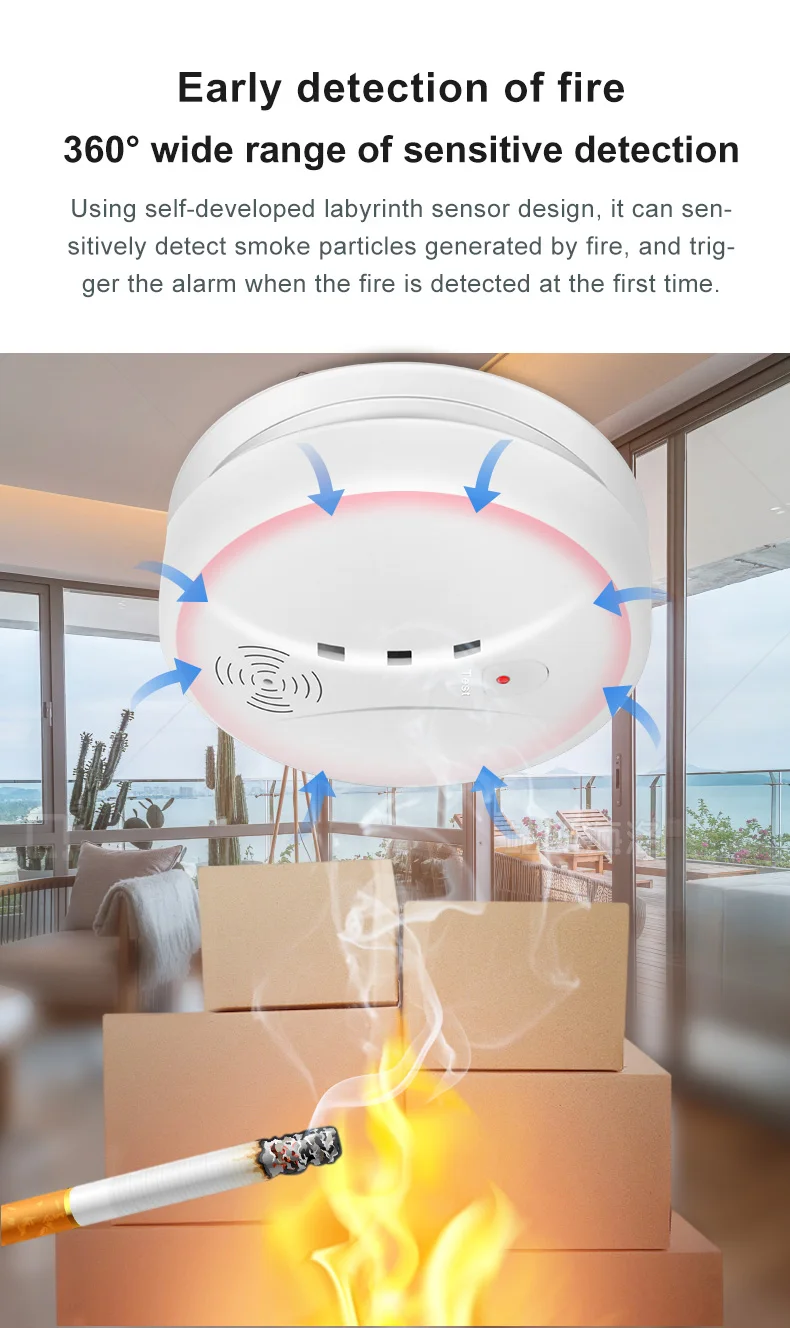 Fire Smoke Detector Sensor Portable Independent Fire Alarm Sensor Home/Office/Mall/Hotel/Restaurant Security Alarm System