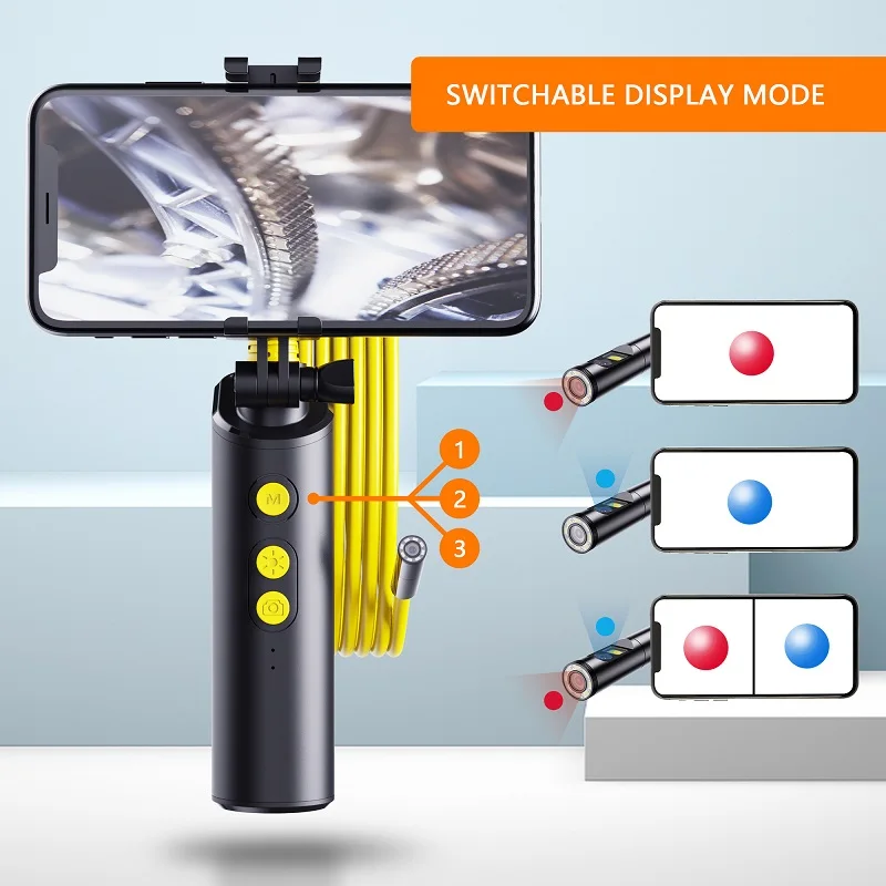 Dual Lens WIFI Endoscope HD1080P Wireless Pipe Inspection Borescope Camera Car Check Waterproof LEDs 2600mAh With Phone Holder