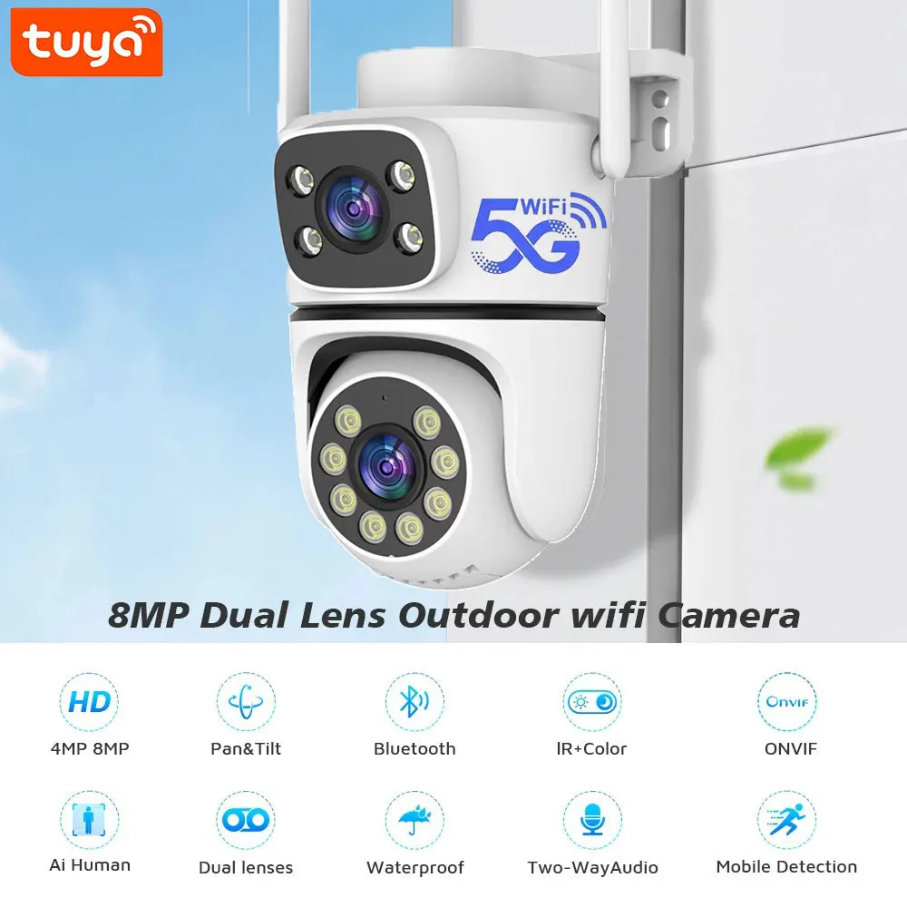 10MP Tuya 5G Wifi PTZ Camera 4K Dual Lens Dual Screen Security Camera Human Detection Outdoor Wireless Surveillance 10X Zoom Cam