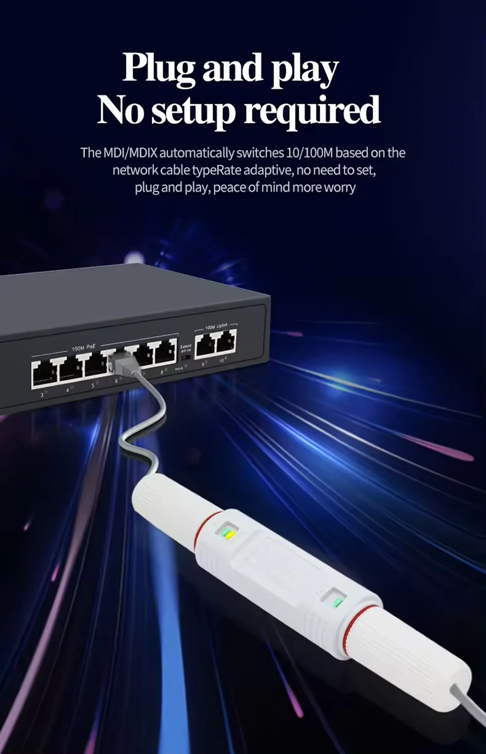 POE Extender/Repeater Waterproof Extension POE injector Adapter IEEE802.3at/af Plug&Play for PoE Switch NVR IP Camera