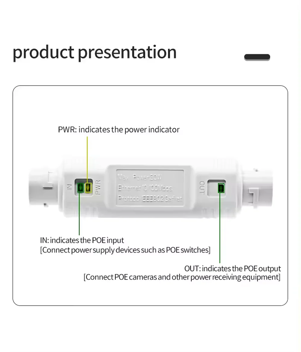 POE Extender/Repeater Waterproof Extension POE injector Adapter IEEE802.3at/af Plug&Play for PoE Switch NVR IP Camera