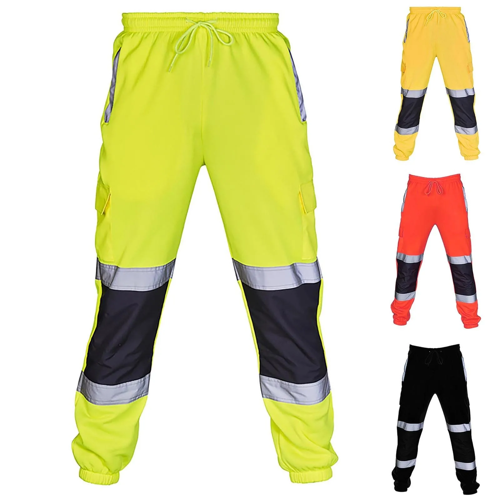 New Men'S Safety Work Clothes Casual Pants Road Work High Reflective Strips Pants High Visibility Overalls Joggers Workwear