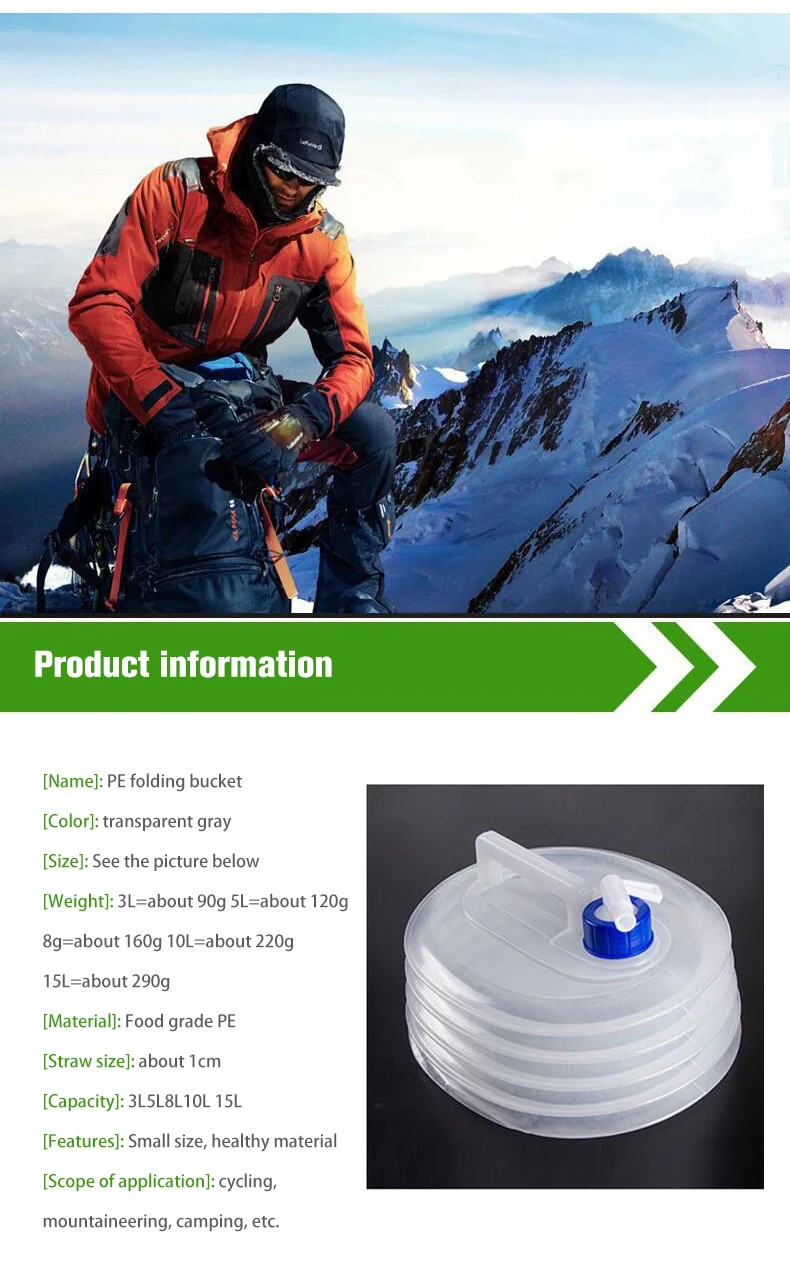3L/5L/8L/10L/15L Outdoor Collapsible Bucket Foldable Water Bag Survival Water Storage Portable Water Carrier Container Camp Hiki
