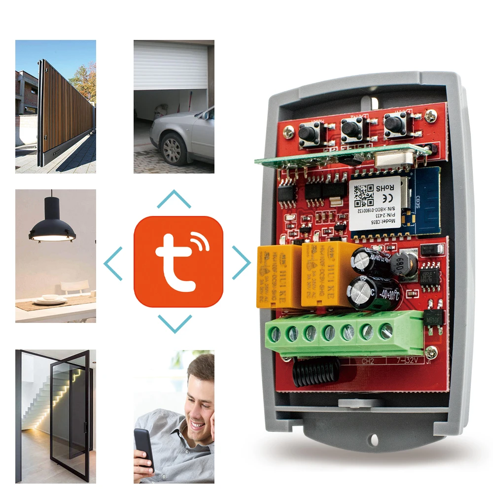 433MHz Universal Tuya Smart wifi Garage Door Opener 2CH 12V 24V 220V Wireless Remote Control Switch Receiver Gate Tansmitter 433