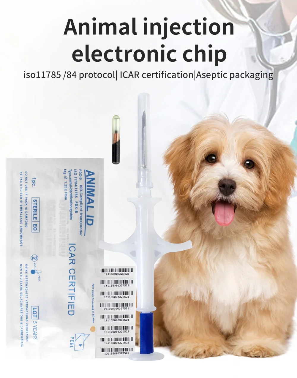 10/20pcs 134.2KHZ 2.12*12mm/1.4*8mm Microchip Animal RFID Tag With EM4305 Chip ISO11784/5 FDX-B For Fish Dog Cat Idetification