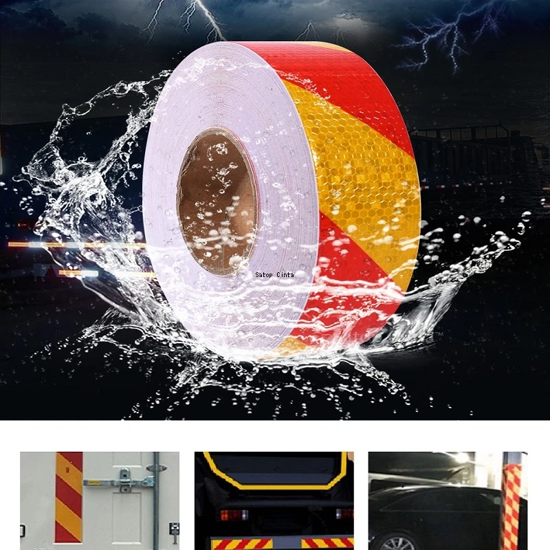 5cm/10cm/15cm/20cm*5m Twill Reflective Waterproof Tape Yellow-Red Left Or Right Self-adhesive Reflectors Conspicuity Car Sticker