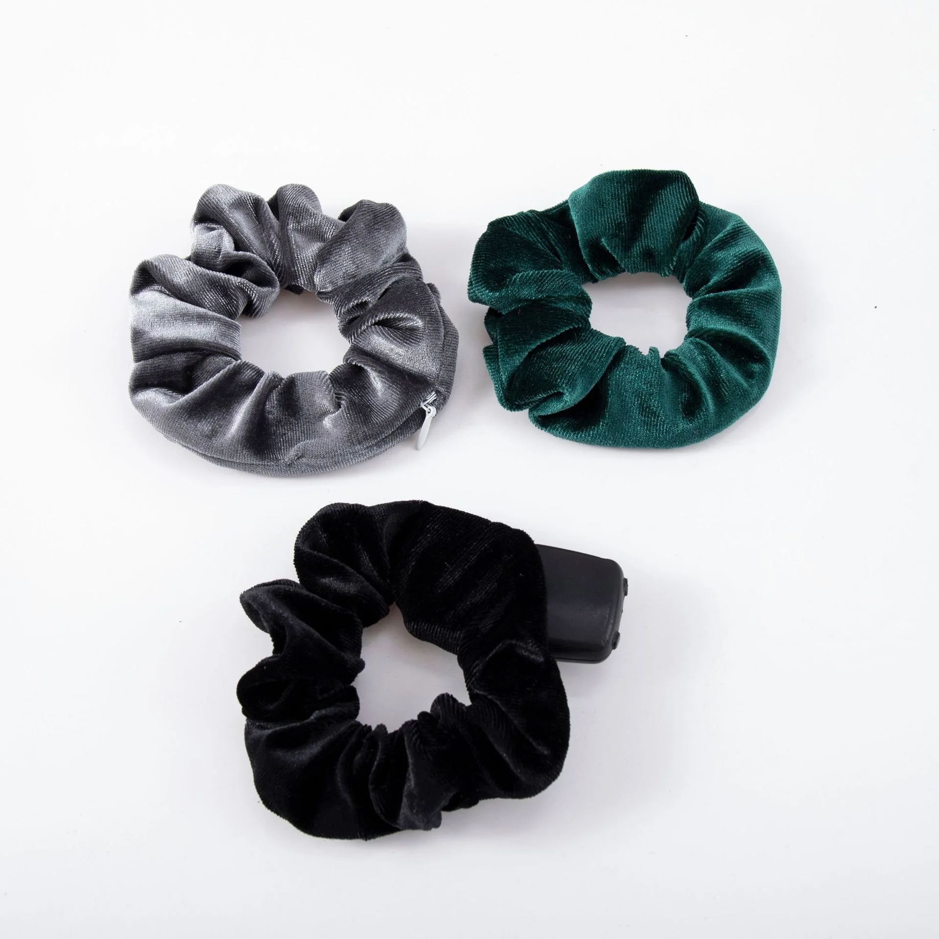 Arrived Zip Scrunchies Hidden Storage Earphones Money Keys Women Velvet Hair Tie Pocket Hair Styling Srunchies Ornaments