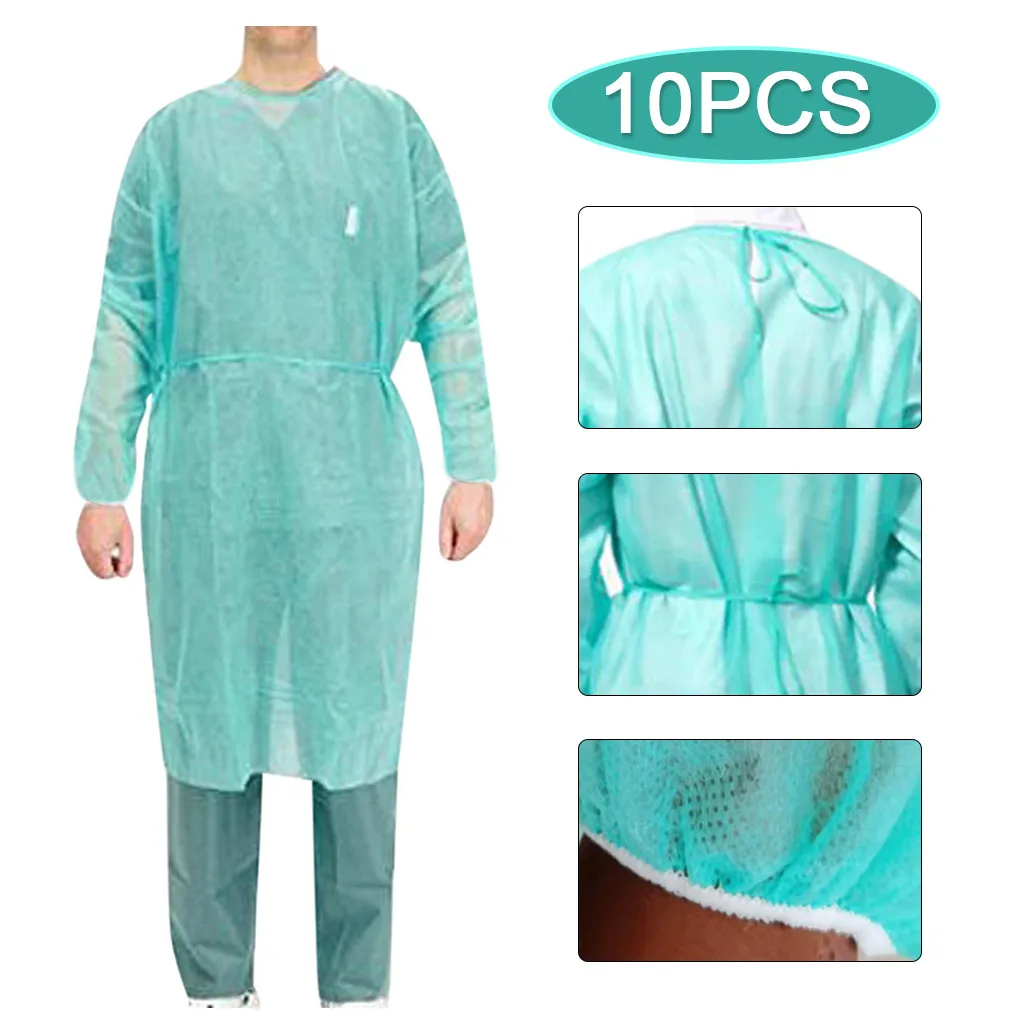 Unisex Disposable Protective Isolation Clothing Anti-spitting Waterproof Anti-oil Stain Nursing Gown Anti-fog Nursing Suit 10pcs