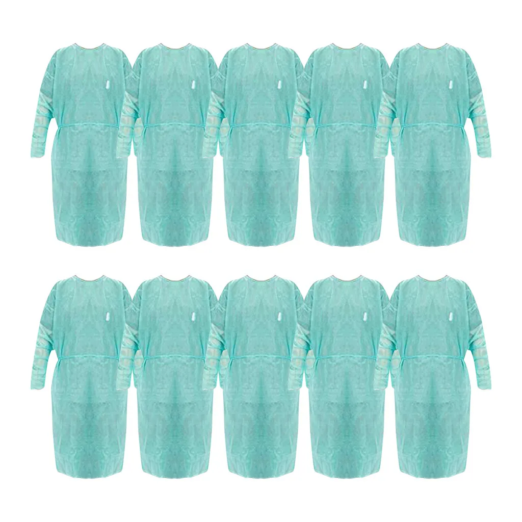 Unisex Disposable Protective Isolation Clothing Anti-spitting Waterproof Anti-oil Stain Nursing Gown Anti-fog Nursing Suit 10pcs